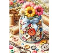 Mesribandy 5D Diamond Art Painting Kit bottoni del vaso di fiori Completo DIY Pittura Diamante con Numeri Cristallo Strass Artigianato per Decorazione Parete Casa 40x50 cm