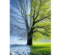 Mesribandy 5D Diamond Art Painting Kit Completo Albero bistagionale DIY Pittura Diamante con Numeri Cristallo Strass Artigianato per Decorazione Parete Casa 50x70 cm