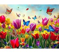 Mesribandy 5D Diamond Art Painting Kit Completo Fiori e farfalle DIY Pittura Diamante con Numeri Cristallo Strass Artigianato per Decorazione Parete Casa 50x70 cm