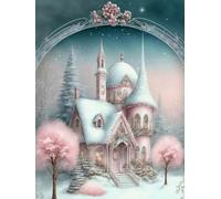 Mesribandy Kit Pittura Diamante 5D Castello bianco come la neve DIY Diamond Painting Kit Completo Paint by Numbers per Bambini, Decorazione Casa quadri con perline 40x50 cm