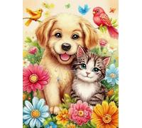 Mesribandy Kit Pittura Diamante 5D Fiori e animali carini DIY Diamond Painting Kit Completo Paint by Numbers per Bambini, Decorazione Casa quadri con perline 40x50 cm