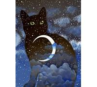 Mesribandy Kit Pittura Diamante 5D Gatto Stella Luna DIY Diamond Painting Kit Completo Paint by Numbers per Bambini, Decorazione Casa quadri con perline 40x50 cm