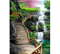 Mesribandy Kit Pittura Diamante 5D Paesaggio con cascata DIY Diamond Painting Kit Completo Paint by Numbers per Bambini, Decorazione Casa quadri con perline 50x70 cm