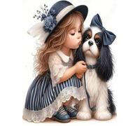 Mesribandy Kit Pittura Diamante 5D Ragazza con cucciolo DIY Diamond Painting Kit Completo Paint by Numbers per Bambini, Decorazione Casa quadri con perline 50x70 cm