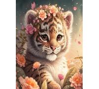 Mesribandy Kit Pittura Diamante 5D Tigrotto DIY Diamond Painting Kit Completo Paint by Numbers per Bambini, Decorazione Casa quadri con perline 40x50 cm