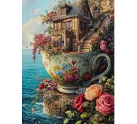 Mesribandy Kit Pittura Diamante 5D Villa da sogno sulla spiaggia DIY Diamond Painting Kit Completo Paint by Numbers per Bambini, Decorazione Casa quadri con perline 40x50 cm