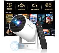Messa a fuoco elettrica: mini proiettore WellSonic con WiFi e Bluetooth, proiettore portatile 260 Ansi con altoparlante da 5 W, Keystone verticale automatico e girevole a 180°, schermo da 35 a 130