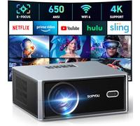 [Messa a fuoco elettrica/pietra chiave automatica] Proiettore con WiFi e Bluetooth, 650 ANSI nativo 1080P 4K compatibile con proiettori di film all'aperto ultimo intervento Max 450 pollici, proiettore