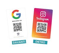 MESSAGENES | Carta Google QR Recensioni NFC + Instagram QR| Card Recensioni QR Google + Instagram Follower | 1 Unità 12 x 8 cm | Accessori Bancone Negozio | Carta da Visita Google + Instagram