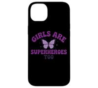 Messaggio viola con farfalla "Girls Are Superheroes Too" Custodia per iPhone 14 Plus