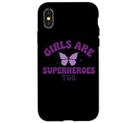 Messaggio viola con farfalla "Girls Are Superheroes Too" Custodia per iPhone X/XS