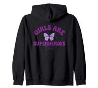 Messaggio viola con farfalla "Girls Are Superheroes Too" Felpa con Cappuccio