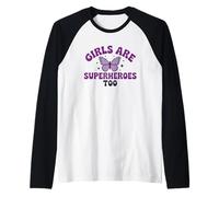 Messaggio viola con farfalla "Girls Are Superheroes Too" Maglia con Maniche Raglan