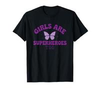 Messaggio viola con farfalla "Girls Are Superheroes Too" Maglietta