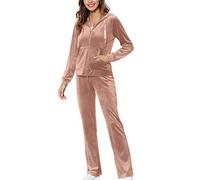 MessBebe Tute da Donna Tuta Sportiva in Velluto con Cappuccio Felpa con Cappuccio Set Ginnastica Sportivo Tuta Sportiva da Jogging Casual 2 Pezzi Ginnastica Tuta Manica Lunga Rosa Polverosa L