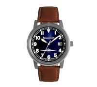 Messerschmitt Orologio da uomo ME-9673-108L - Eleganza e precisione - Quadrante laccato blu cobalto in combinazione con cassa in acciaio inox satinato - Cinturino in pelle marrone - Made in Germany