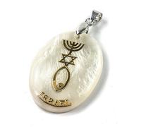 Messianic Sign stella di David Menorah pesce ciondolo fatto a mano in madreperla e abalone Shell amuleto di Betlemme regali TM, colore: Mother of Pearl, cod. NA