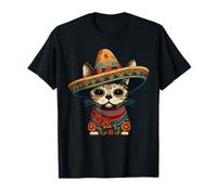 Messicano Cinco De Mayo Sugar Skull Sombrero Cat Maglietta