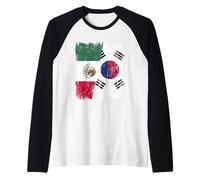 Messico Corea del Sud Mezza Bandiera Messicano Corea del Sud Pat Maglia con Maniche Raglan