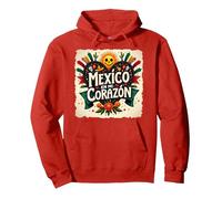 Messico En Mi Corazon Viva Messico Donne Festive Skull Sun Felpa con Cappuccio, Unisex per Adulti, Rosso, XL