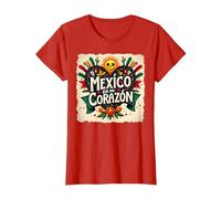 Messico En Mi Corazon Viva Messico Donne Festive Skull Sun Maglietta, Donna, Rosso, S