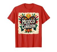 Messico En Mi Corazon Viva Messico Donne Festive Skull Sun Maglietta, Uomo, Rosso, 3XL