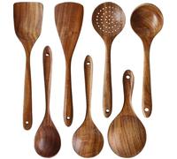 Messon Cucchiai in legno per cucinare, 7 pezzi, fatti a mano, in teak naturale, spatole in legno per pentole antiaderenti (7 set)