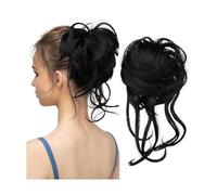 Messy Bun Extension Tousled Updo Extension capelli elastici ricci per donne Ponytail Extension (Jet Black)