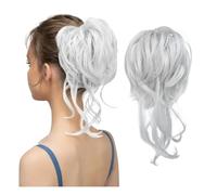 Messy Bun Extension Tousled Updo Extension capelli elastici ricci per donne Ponytail Extension (Light Silver Grey)
