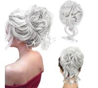 Messy Bun - Extensione di capelli sintetici per chignon, ricci, ondulati, grandi chignon facili da installare, stabili e naturali - Per donne e ragazze (grigio chiaro)
