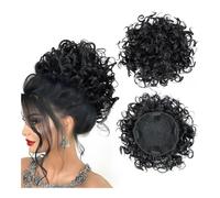 Messy bun hair piece, Chignon riccio con coulisse Parrucchino sintetico for chignon da donna Coda di cavallo con coulisse Estensioni dei capelli con clip for coda riccia crespa,Hair bun wig(Black)