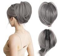 Messy Bun Hair Piece, Claw Clip Ponytail Bun, Bun Ponytail Extensions, Thick Soft Natural Looking Daily, Natural Straight Synthetic Fully Fake Hairpieces For Women Girls (D-gray)
