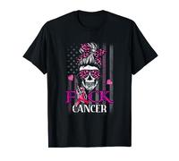 Messy Bun Skull Breast Cancer Awareness Fuck-Cancer Bandiera USA Maglietta