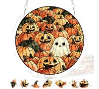 Mestart 83 pezzi puzzle in acrilico acchiappasole da appendere alla finestra, kit fai da te illuminato di luna fantasma Halloween autunno Jack O zucca decorazione, ornamento per la casa e il giardino