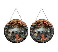 Mestiere di legno decorativo della piastra della porta di Halloween con l'atmosfera circolare della decorazione di cinque streghe K3E8