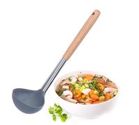 Mestolo da cucina in silicone,mestolo da zuppa morbido antiaderente, manico in legno morbido e sicuro, resistente ai graffi, cucchiaio da cucina e da portata per zuppa, peperoncino, sugo, Mestol