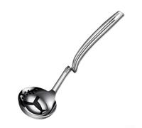 Mestolo in acciaio inox con manico curvo ottimizzato per cucinare e servire pentole calde, con bordo liscio per ridurre fuoriuscite e schizzi