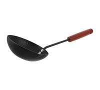 Mestolo in Ferro Non Rivestito per Olio Caldo, lungo Manico | Cucchiaio Wok Robusto, Beccuccio per Versare, Impugnatura in Legno Scuro, per Brodo e Cucina a Gas
