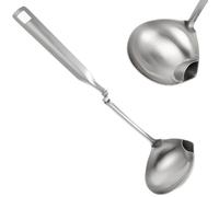 Mestolo Separatore di Olio e Brodo in Acciaio Inox Manico | Grande Cucchiaio per Brodo e Schiuma, Lavabile in Lavastoviglie, Argento, per Cottura e Servizio Caldo