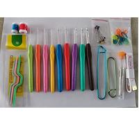 Mestraft 50 Pezzi Set Uncinetto Ergonomico Kit, 9 Misure (2mm-6mm) Uncinetti Ergonomici con Impugnatura Morbida, Punta in Alluminio, Kit Amigurumi Colorato Ago Artigianale, Attrezzi, Accessori