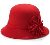 MESU Cappello da donna in feltro a cloche floreale Fedora Cappello alla pescatora anni '20 Vintage Bombetta, Rosso, Taglia unica