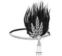 MESU Fascia per capelli vintage da donna, stile anni '20, con foglie del Grande Gatsby, accessorio per capelli, colore: argento e nero