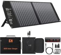 Mesuvida 60W Pannello Solare con 5 Porte, 18V MC-4 / 18V DC/QC 3.0 USB-A e USB-C (PD 45W) Pannello Solare Portatile, Caricatore Solare con Cavalletti, Pannello Solare Pieghevole per il Campeggio