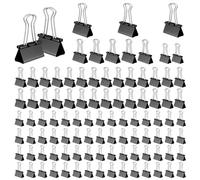 Mesybveo 100 Pezzi Clip per Raccoglitori, 15 mm/ 19mm/ 25mm/ 32mm clip fermacarte in Metallo, Doppio FoldBack Binder Clips morsetti Carta, per Cancelleria scolastica, forniture per l'ufficio (nero)
