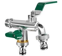 Mesybveo doppio rubinetto esterno da giardino, Rubinetti in Ottone con attacco da 1/2 ingresso e 3/4" doppia uscita, doppio attacco e ugello per tubo flessibile, Antigelo, perGiardino, Lavatrice,