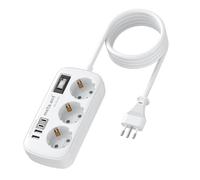 meta-ant Adattatore Spina Italiana, 7-in-1 Tipo L, 3 Prese, 4 Porte USB | 2× USB-C e 2× USB-A, 3,4 A in totale, cavo da 1,5 m, per Italia, Cile e Uruguay, protezione contro le sovratensioni, bianco