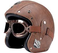 metà Aperto Faccia Casco del Motociclo, Casco Moto Pelle d'Epoca con Occhialoni, Casco Jet Vintage Certificazione ECE L'anti-collisione Protegge la Sicurezza Stradale degli utenti