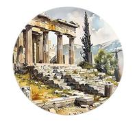 Metà del secolo retrò tappeto rotondo rovine greche design antiscivolo accenti tappeti per soggiorno camera da letto sala studio home office decor lavabile in lavatrice pelo basso 120x120cm