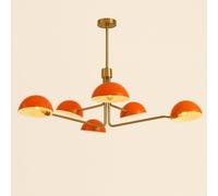 Metà Secolo Moderno 6-Light Ottone Sputnik Lampadario Con Half-Domed Lampada
