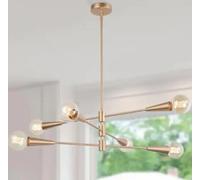 Metà Secolo Moderno Sputnik Dule 6-Light Ottone Oro Lineare Lampadario